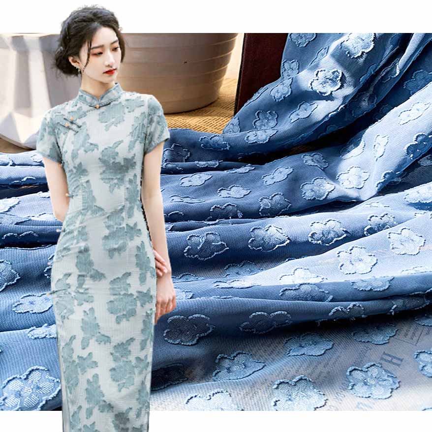 Blue Floral Chiffon Dresses Jacquard Fabric LXP-1016