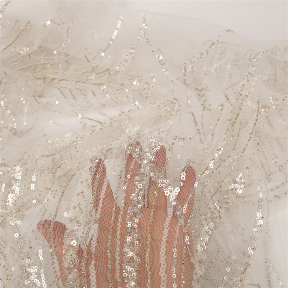 white sequin embroidery fabric 