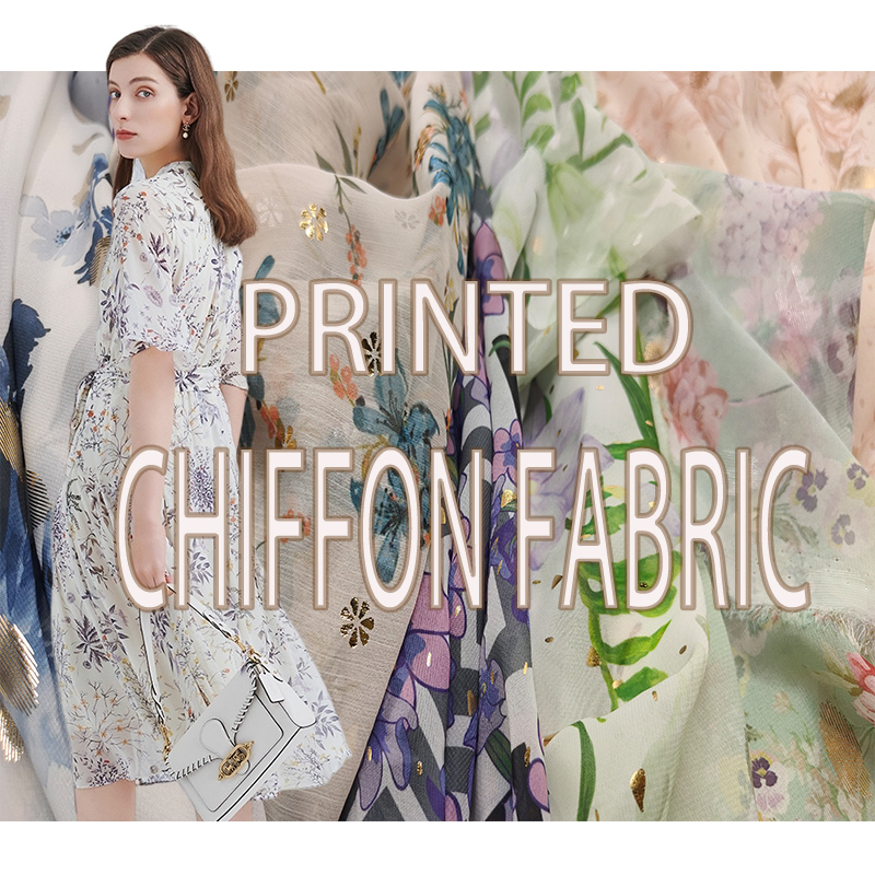 Custom Digital Printing Floral Foil Chiffon Fabric