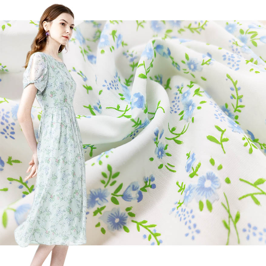 Custom 95GSM SPH Matte Woven 3D Floral Printed Jacquard Chiffon Fabric For Dresses LX22119