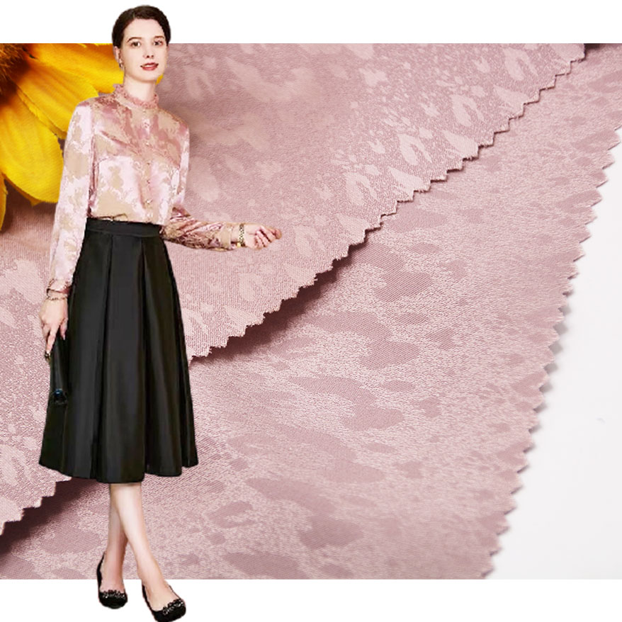 Custom High Quality Polyester Spandex Woven Leopard Jacquard Satin Fabric For Women Dress LX22189