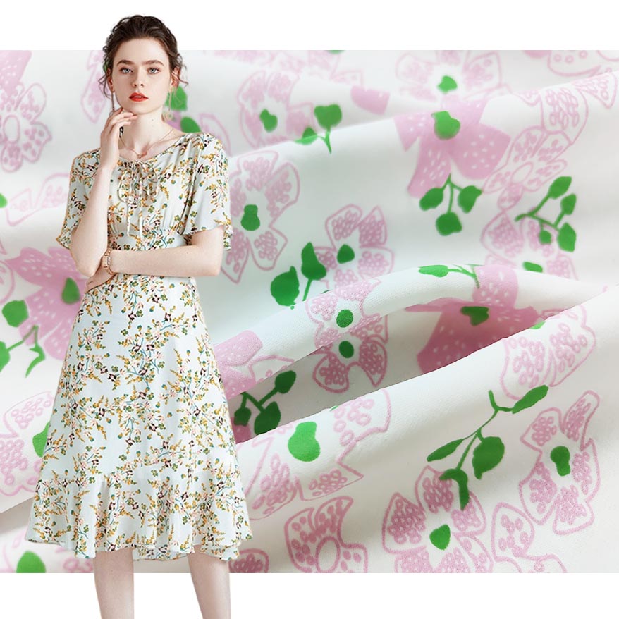 Custom Woven 3d Florals Printed Chiffon Jacquard Fabric For Dresses LX22114