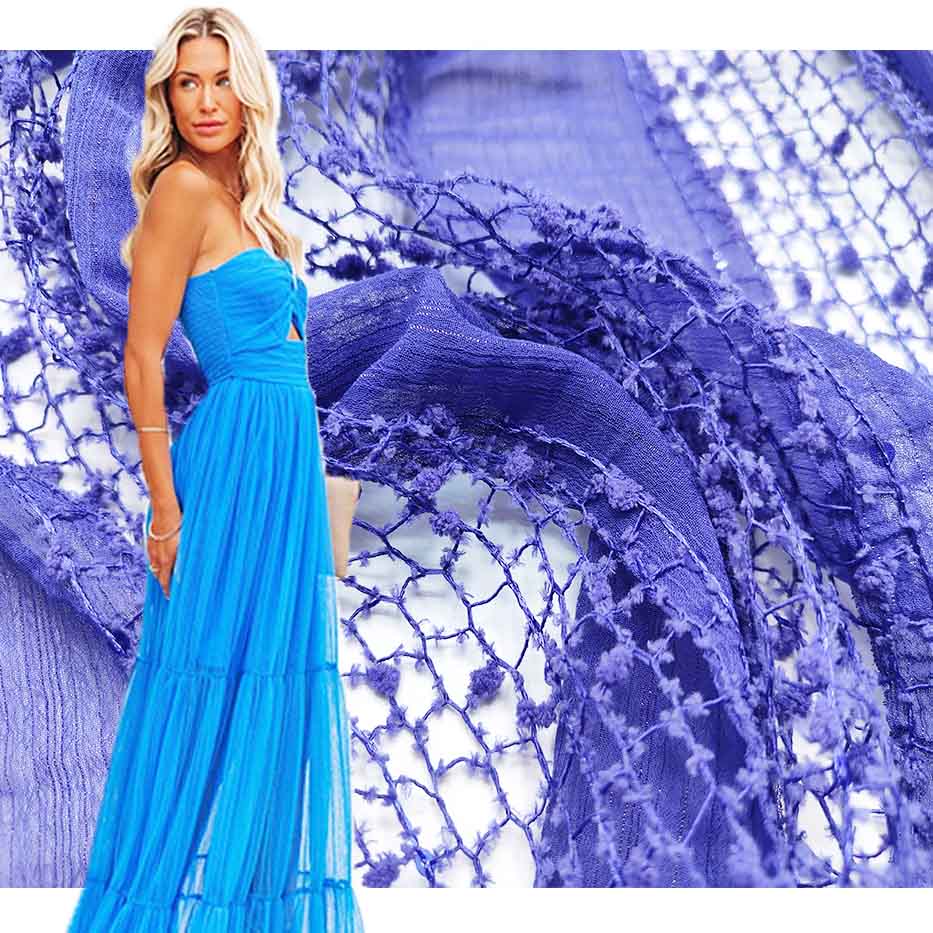 Fashion Design Blue Grid Chiffon Fabric PA-23070