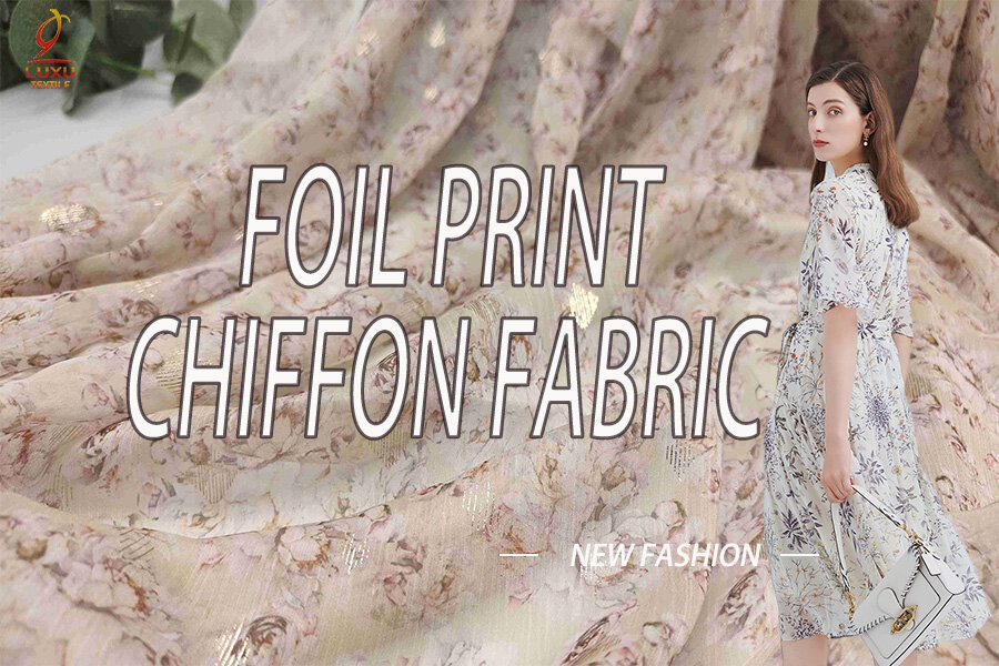 wholesale gold foil print chiffon fabric for dress