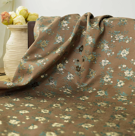 Brown Base Embossed Small Floral Gold Thread Jacquard Fabric Vintage Style for Cheongsam Waistcoat