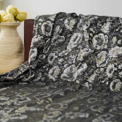 Black Base Embossed Floral Gold Metallic Yarn Jacquard Yarn-Dyed Fabric Vintage Style for Cheongsam