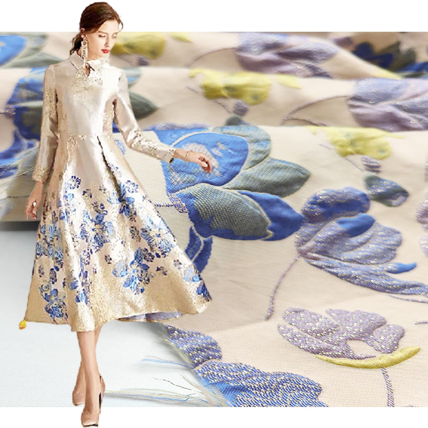 3D Embossed Flower Brocade Jacquard Fabric LXP-990