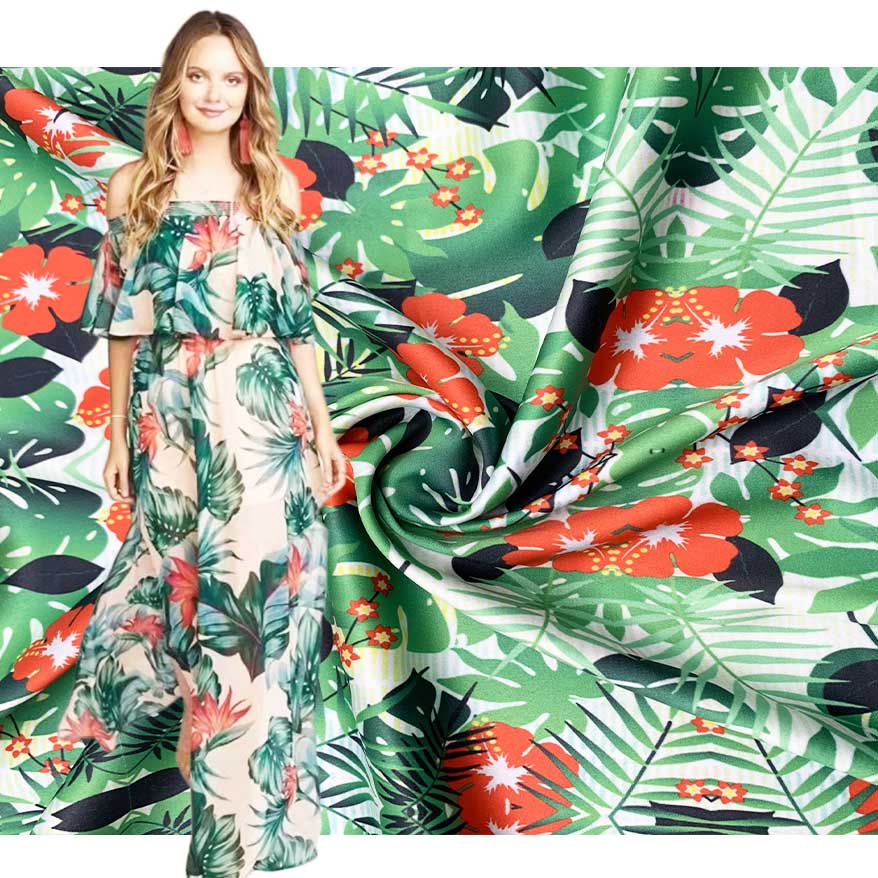 Custom Floral Printed Satin Fabric LXP-475