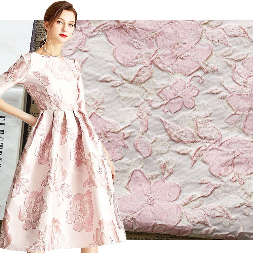 Custom Linght Pink Jacquard Embossed Brocade Fabric LXP-1022