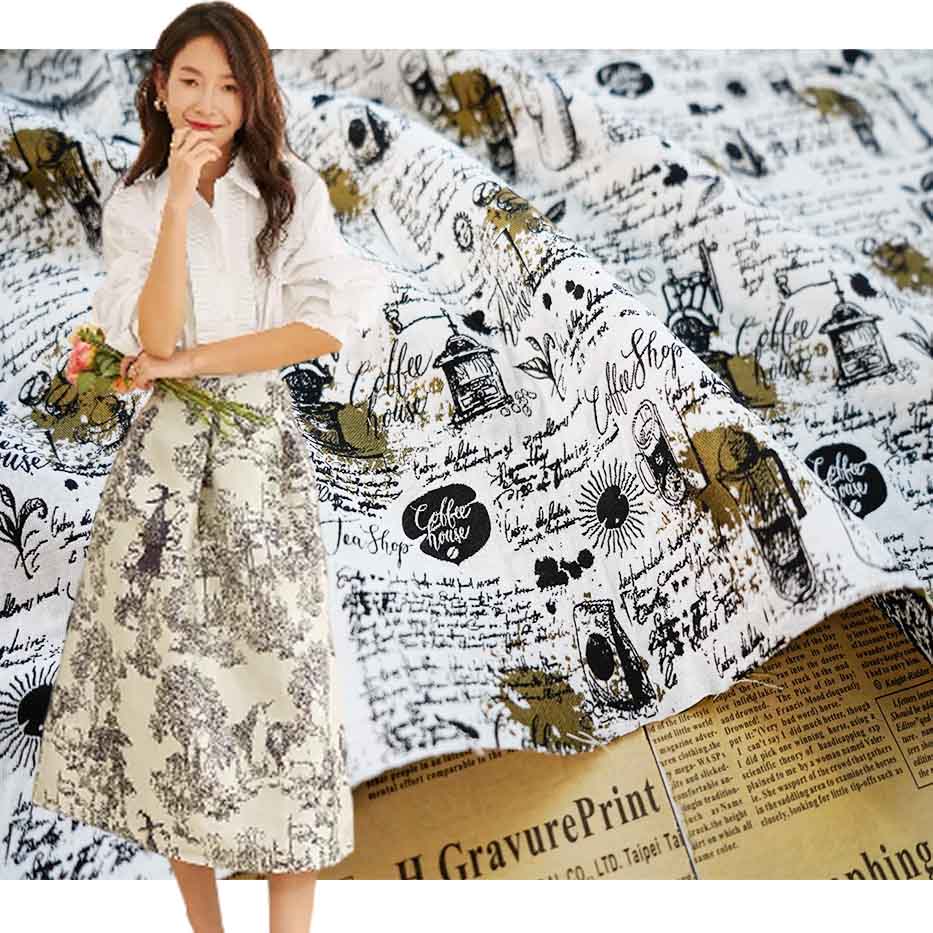 Black White English Letter Small Dragonfly Jacquard Brocade Fabric PA-3474