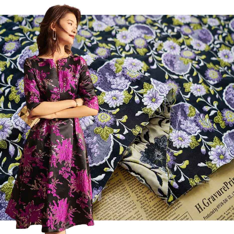 Classic Vintage French Court Flower Jacquard Brocade Fabric PA-3472