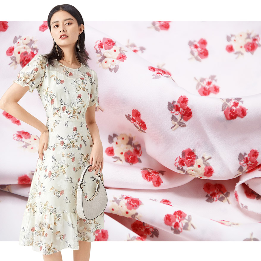 Custom 2023 New Satin Plain Woven 3D Embossed Florals Printed Satin Fabric LX22177