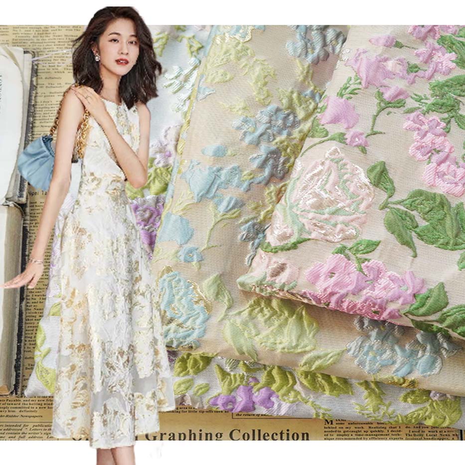 Elegant Flower Colored Jacquard Brocade Fabric PA-3579