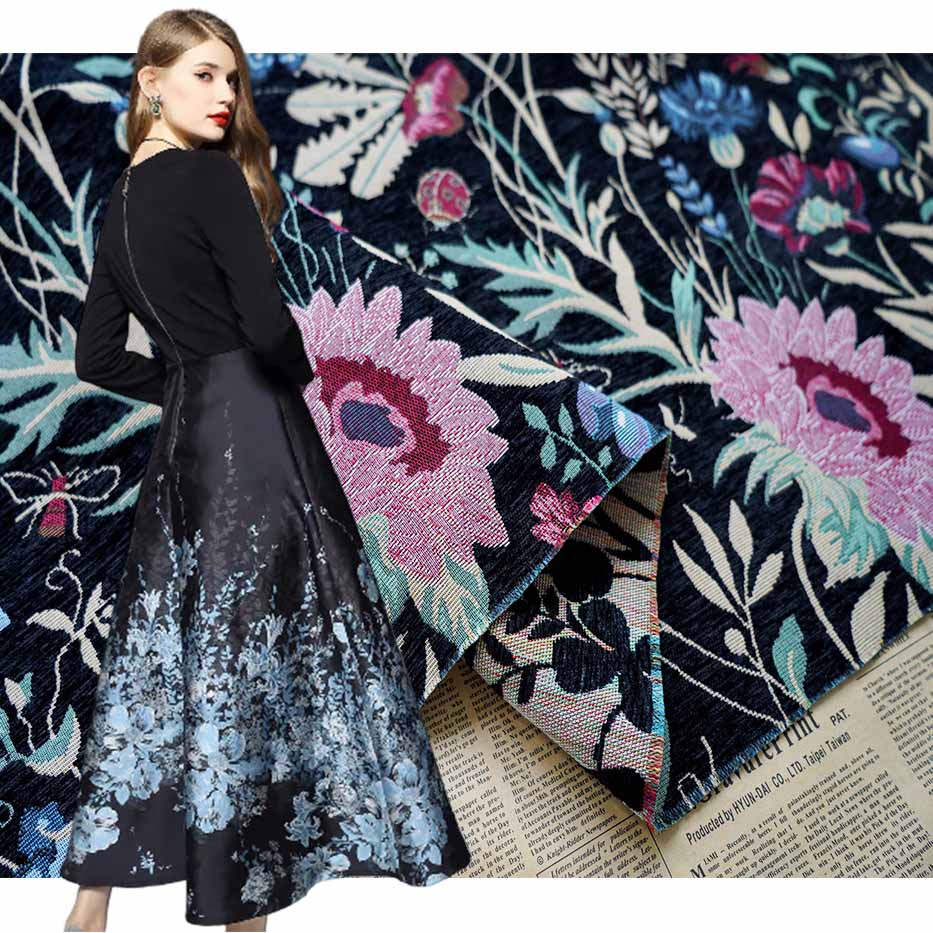 Fashion Big Flowers Oil Painting Chenille Jacquard Brocade Fabric PA-3467
