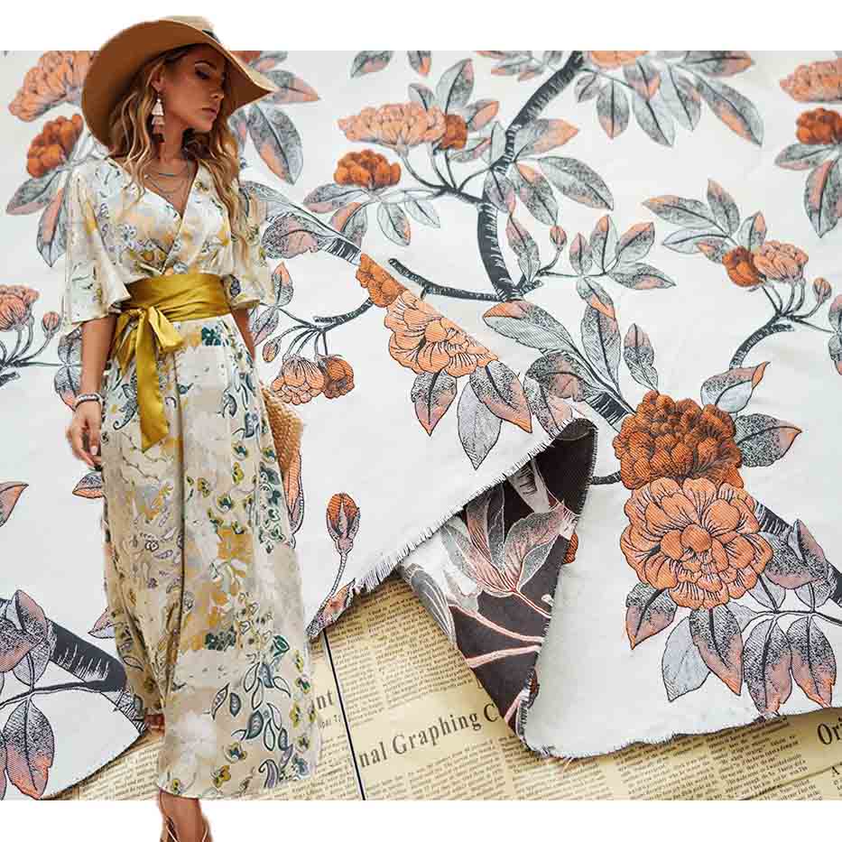 Fashion New Design Plant Flower Jacquard Brocade Fabric PA-3582