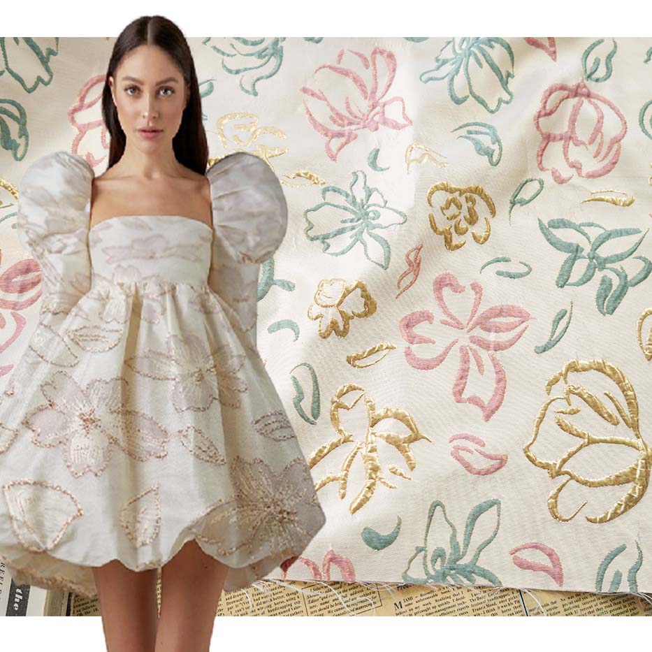 Flower Gold Embossed Jacquard Brocade Fabric PA-3500
