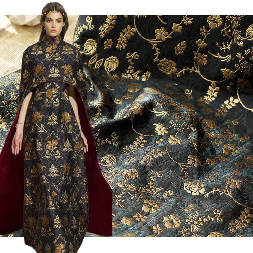 Supplier Gold Embossed Floral Jacquard Brocade Fabric PA-2876