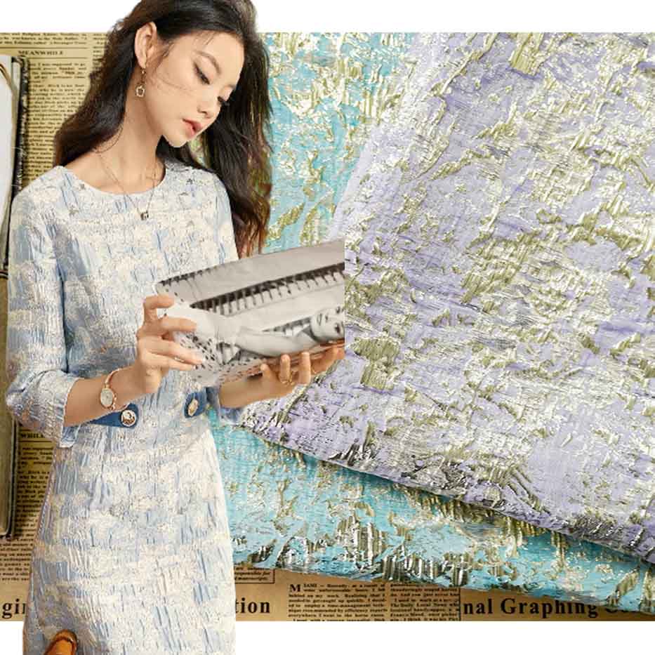 Gold Embossed Oil Painting Jacquard Brocade Fabric PA-3394