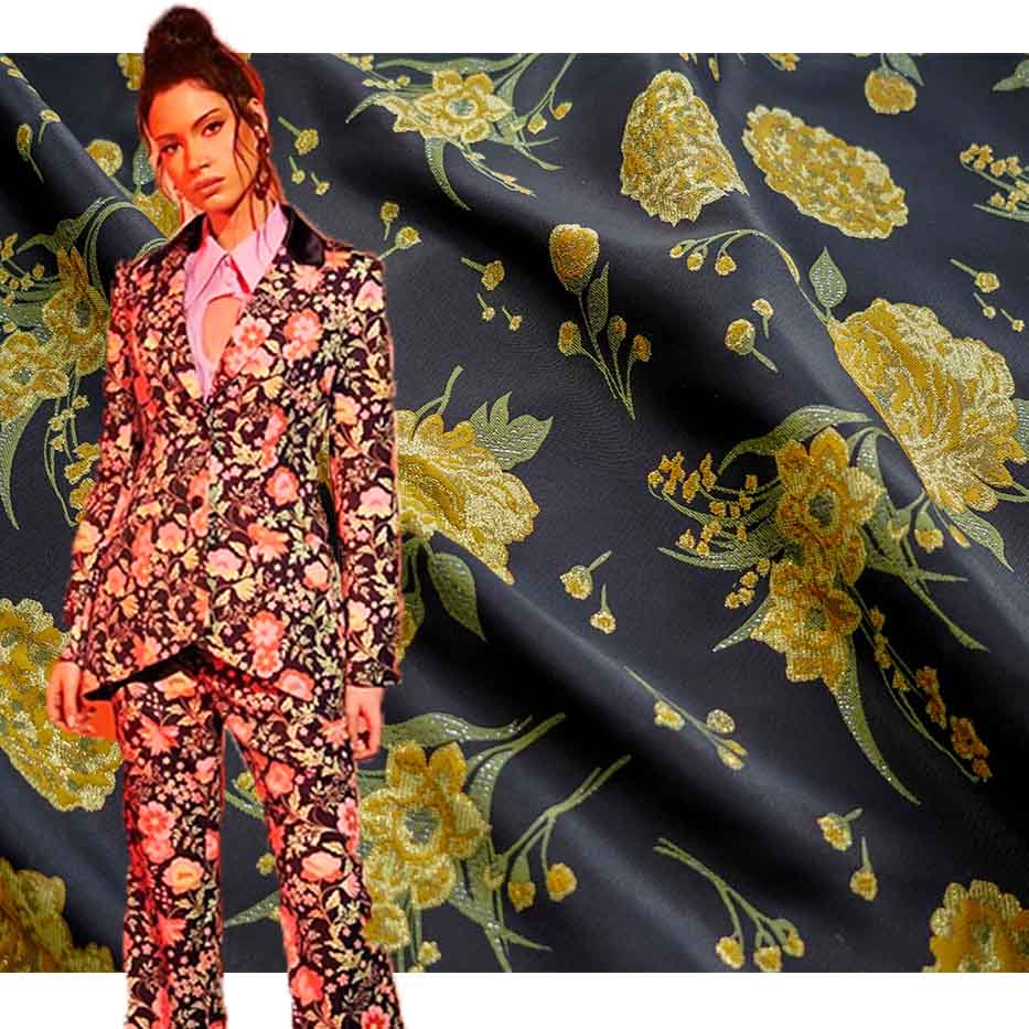 Gold Silk Vintage French Embossed Jacquard Brocade Fabric PA-3526