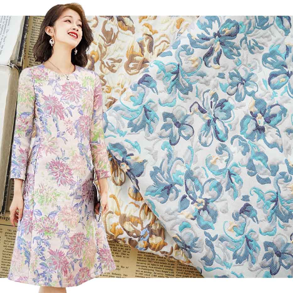Hot Sale Design Embossed Flower Jacquard Brocade Fabric PA-3503