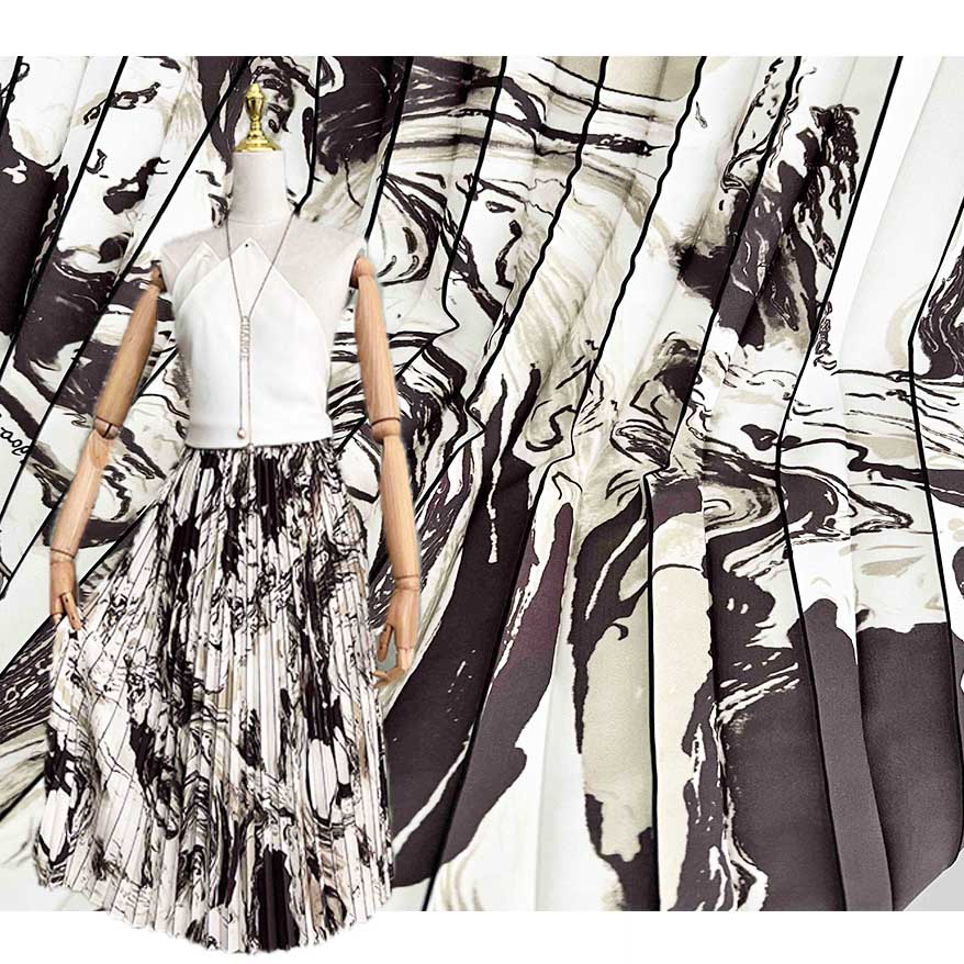Ink-style Printed Pleated Chiffon Fabric PA-21088