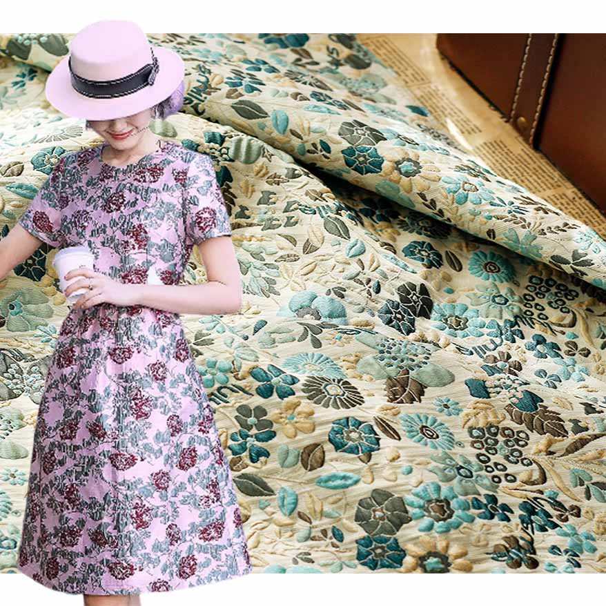 Manor Style Small Floral Yarn-dyed Embossed Jacquard Brocade Fabric PA-2877