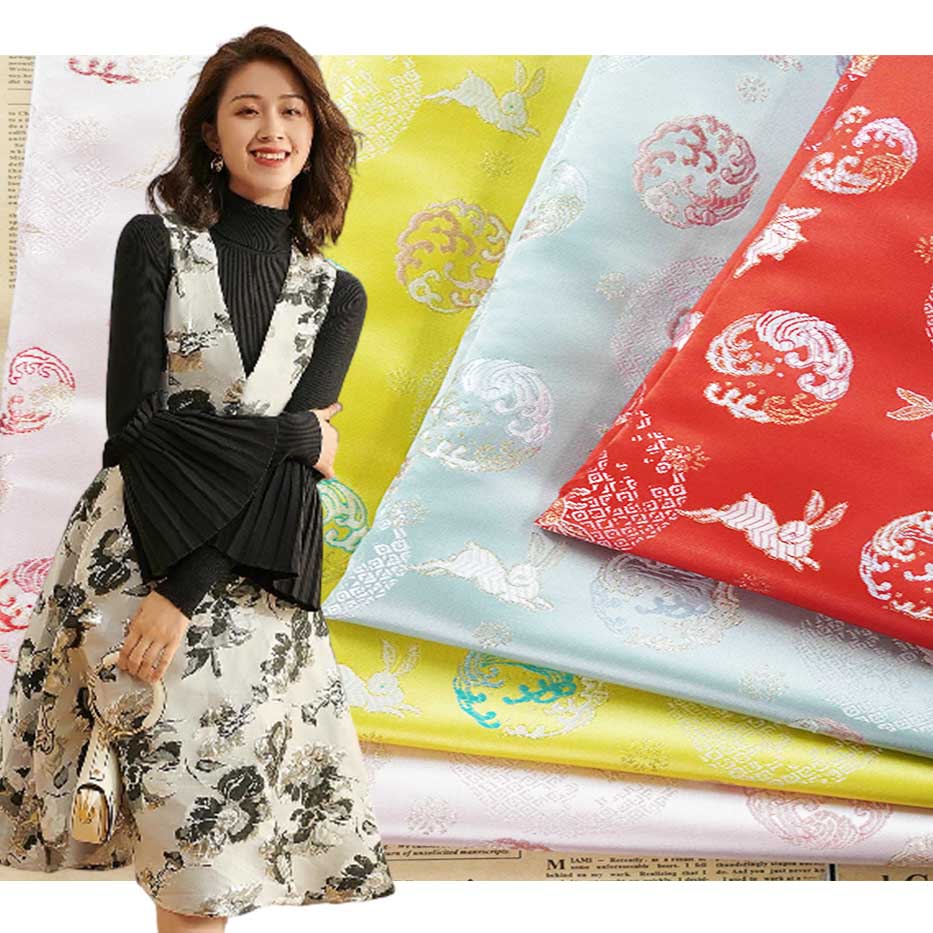 Modern Chinese Wind Wave Rabbit Jacquard Brocade Fabric PA-3642