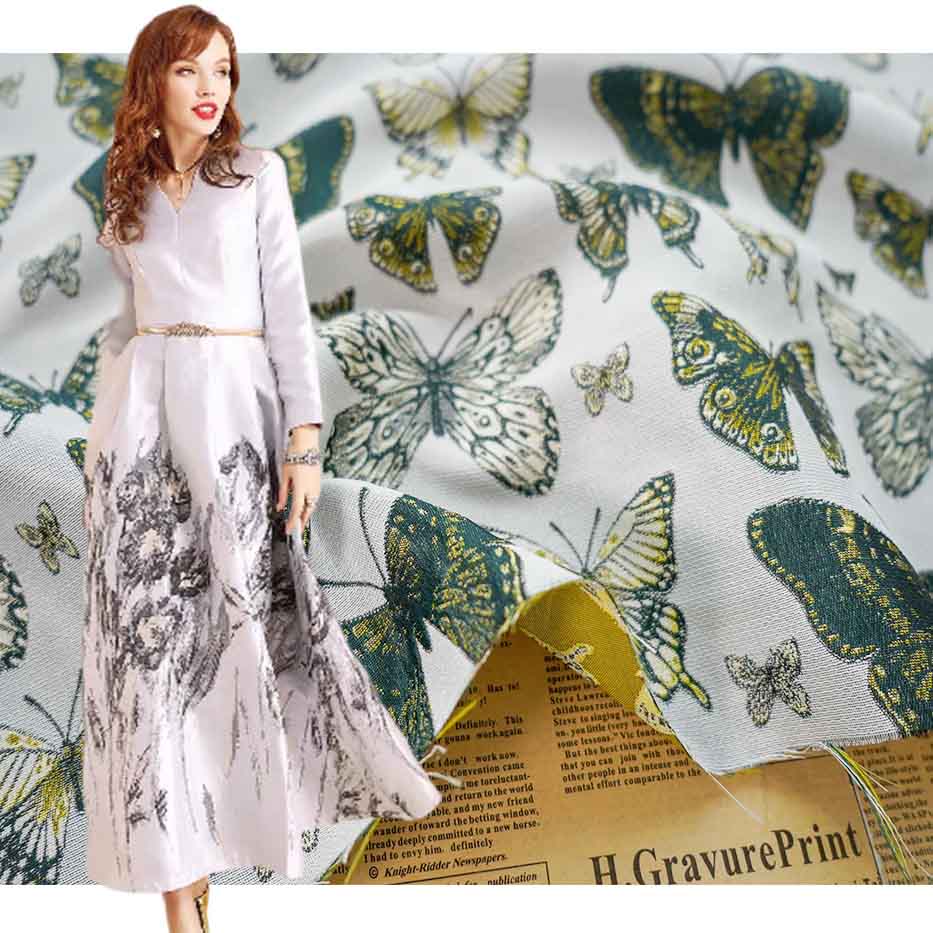 New Design Gray Classic Butterfly Jacquard Brocade Fabric PA-3468