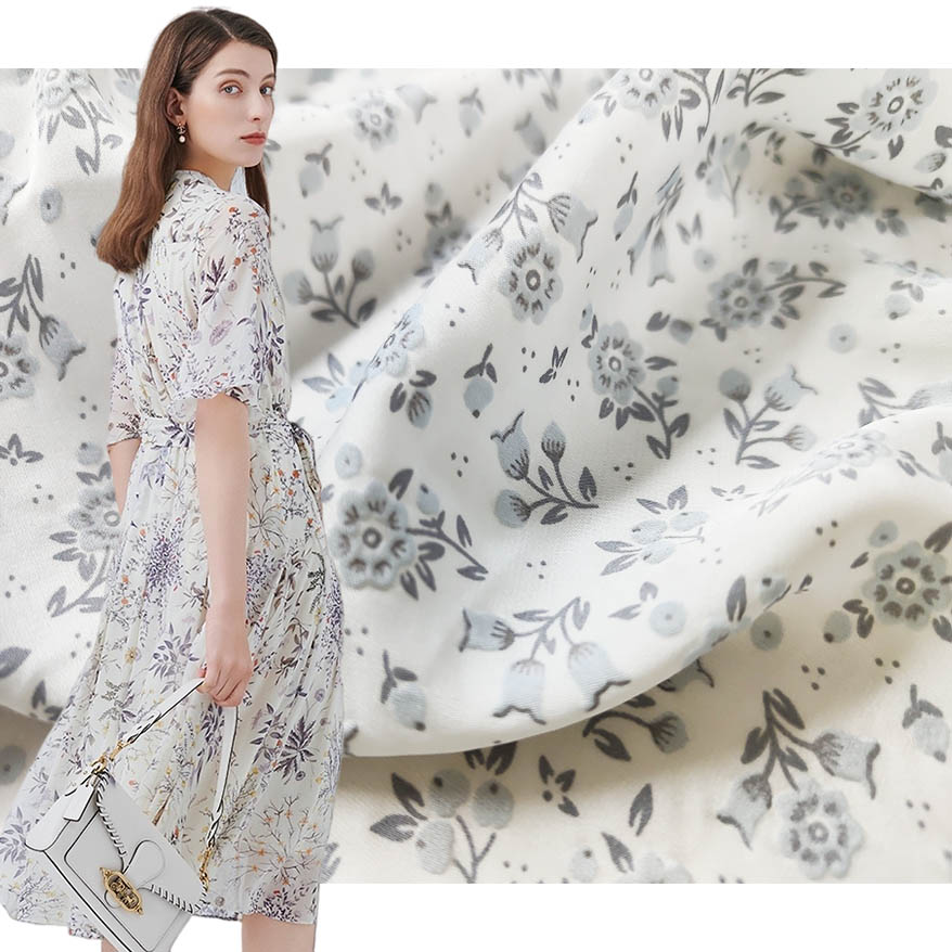 New Polyester Woven 3D Embossed Printed Florals Satin Crepe Fabric LX22124