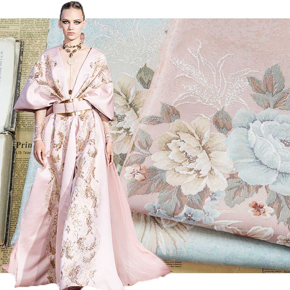 Retro French flower light-colored Jacquard Brocade Fabric PA-3558