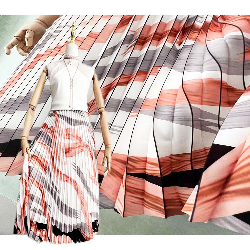 Striped Colorful Printed Chiffon Pleated Fabric PA-21083