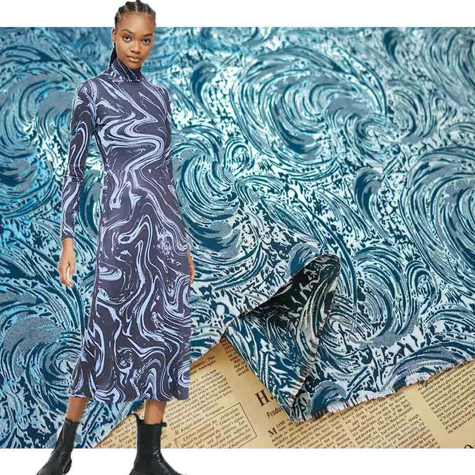 Stylish Silver Streamer Jacquard Brocade Fabric PA-3697