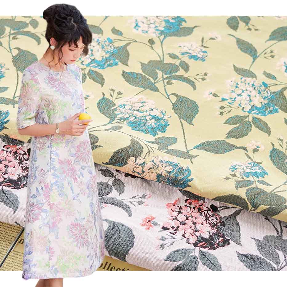 Vintage Colorblock Floral Jacquard Brocade Fabric PA-3606